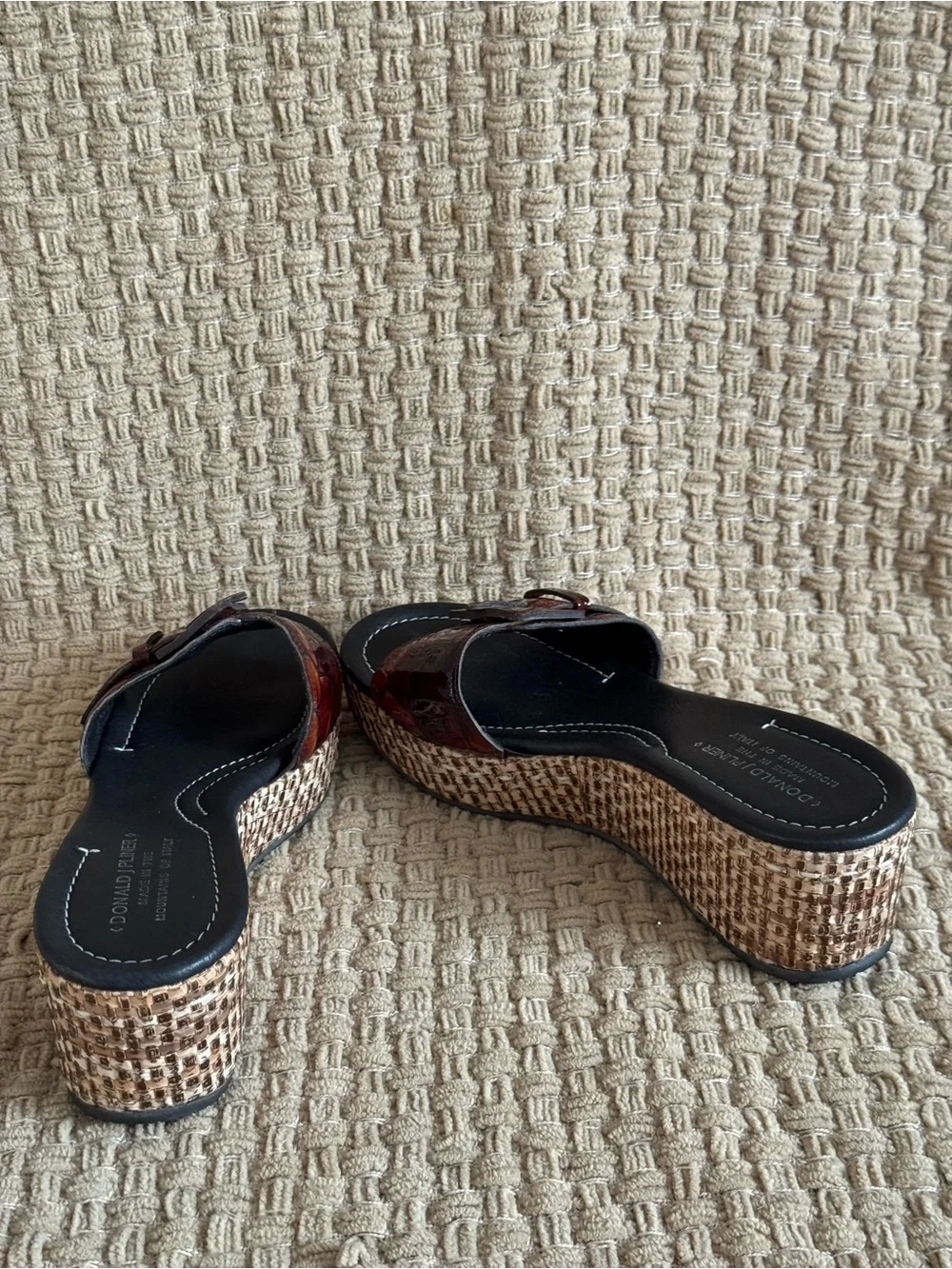 Donald J. Pliner Brown & Tan Croc-Embossed Wedge Slide Sandals